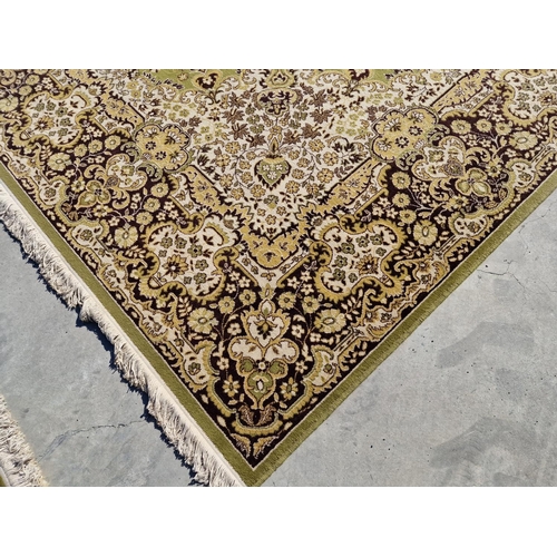 255 - Large Decorative Carpet with Green, Brown, Gold & Cream Colours, (Approx. 250 x 360cm)