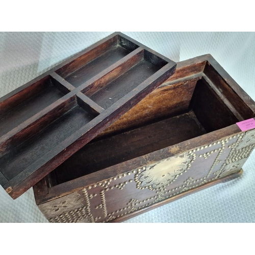 34 - Vintage Solid Wood Box Decorative in Brass and Studding, with Carrying Handles and Removable 4-Part ... 