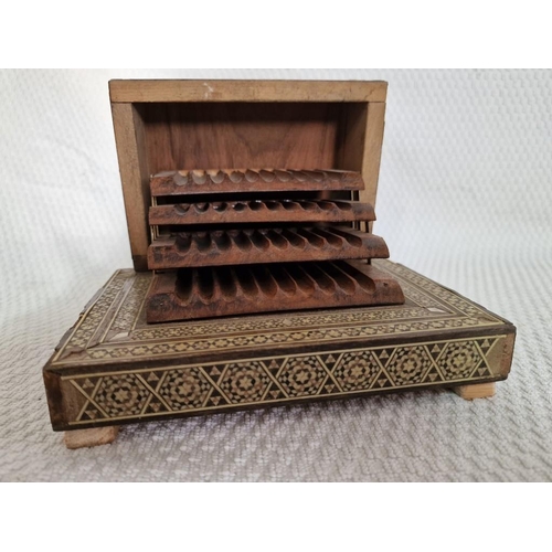 35 - Vintage Marquetry Musical Cigarette Box with Hinged Lid and 4-Tier Solid Wood Racks, (Approx. 19 x 1... 