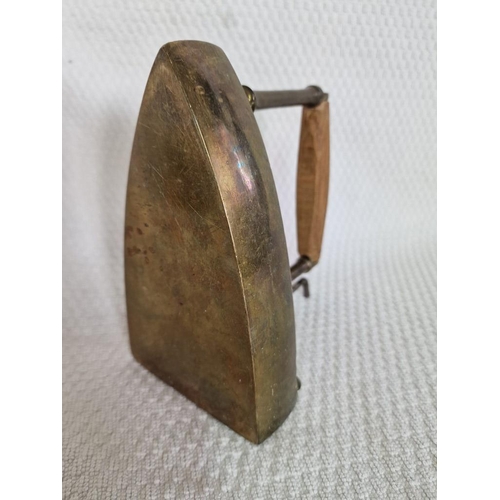 38 - Antique Brass Coal Iron with Wooden Handle