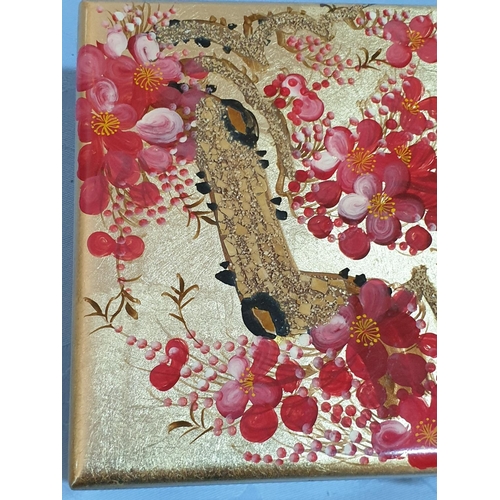 271 - Gold and Black (Lacquered) Jewelery Box with Cherry Blossom Pattern (14 x 24 x 6.5cm)