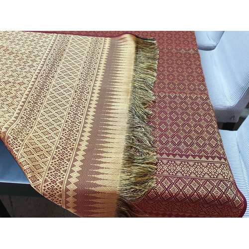 314 - Oriental Pattern Gold / Burgundy Black Table Runner Finished with Fringes (100 x 190cm)