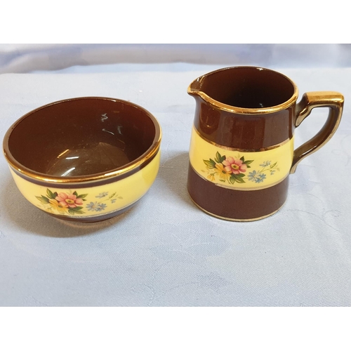 328 - Vintage Sadler Ceramic Tea Set (Made in England) Tea Pot, Sugar Bowl, Milk Jar (Pot's Lid Repair)