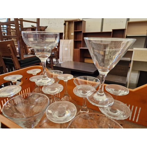 442 - Orange Crate with Qty of Martini and Margarita Glasses