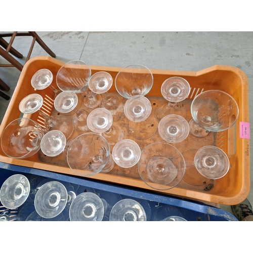 442 - Orange Crate with Qty of Martini and Margarita Glasses