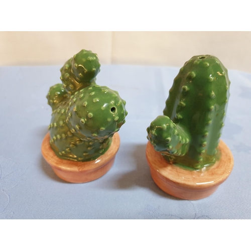 300 - 2 x Porcelain Cruet Sets; One Cactus Shape, (Approx. H: 9cm) and One Land Rover Shape (Approx. 4 x 8... 