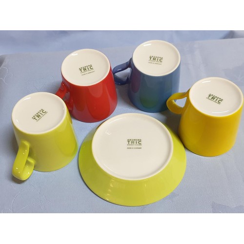 265 - 4 x Arzberg Tric Sieger Design Espresso Cups, 1 x with Saucer in Green, Red, Blue and Yellow