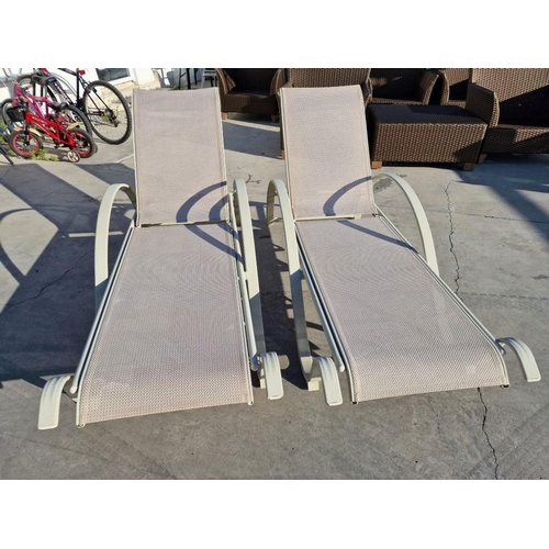 101 - 2 x Beige Aluminum Sunbeds, Stackable with Adjustable Back Rests (2)