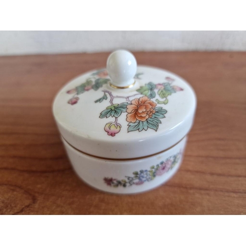 114 - Wedgwood 'Kutani Crane' Bone China Lidded Dish, Together with Decorative White Metal Wine Bottle Sta... 