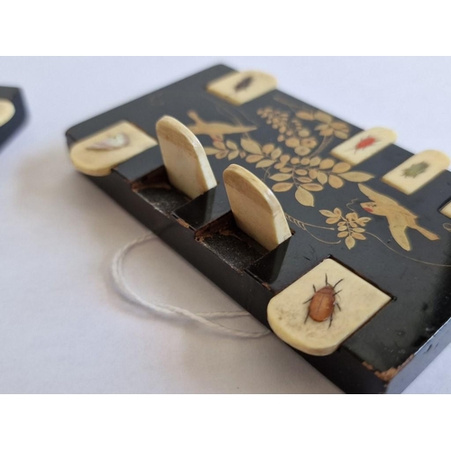 133 - Pair of Vintage Japanese Whist Counters, with Inlaid Bugs and Birds in Lacquer with Gold Painted Lea... 