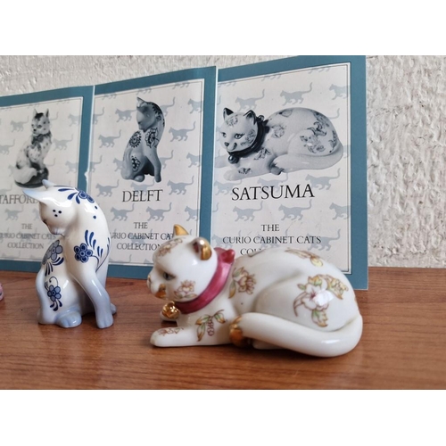 135 - Collection of 5 x 'The Curio Cabinet Cats Collection' Cat Ornaments by Franklin Mint, with Informati... 