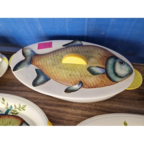 185 - Vintage / Mid-Century 'E Radford' Fish Tableware with Hand Painted Fish Design; Oven Dish with 6 x O... 