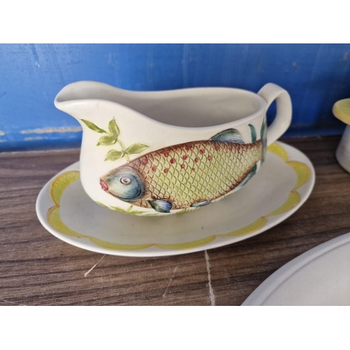 185 - Vintage / Mid-Century 'E Radford' Fish Tableware with Hand Painted Fish Design; Oven Dish with 6 x O... 