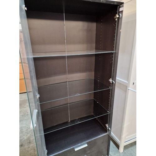 218 - Wenge Colour Display Cabinet with 3 x Glass Shelves and Glass Doors Over 2 Drawers, (Approx. 81 x 40... 