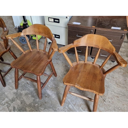 392D - Set of 4 x Wooden Farmhouse Style Dining Arm Chairs, (4)