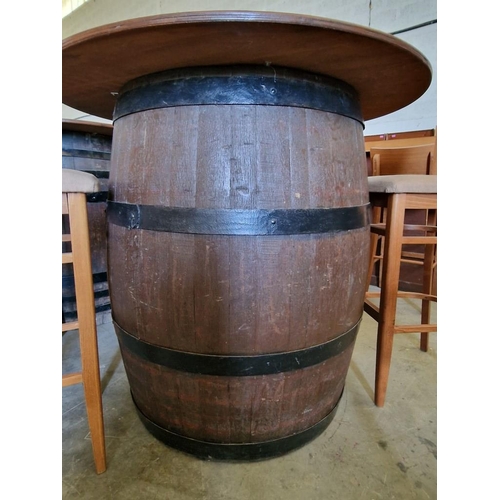 393B - Vintage Wine Barrell Table with Round Wood Effect Top and Metal Strapping (Ø120cm x H:110cm), Togeth... 