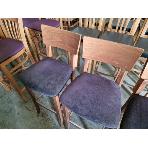 396E - Set of 4 x Cherry Colour Wood Bar Stools with Curved Back Rest and Black Fabric Padded Seat (4)