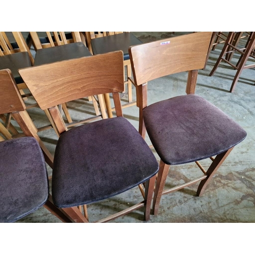 396E - Set of 4 x Cherry Colour Wood Bar Stools with Curved Back Rest and Black Fabric Padded Seat (4)