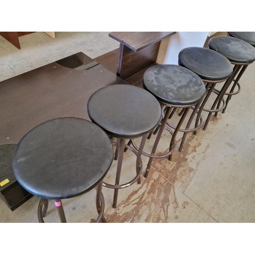 398 - Set of 6 x Metal Bar Stools with Black Vinyl Round Seats, (6)