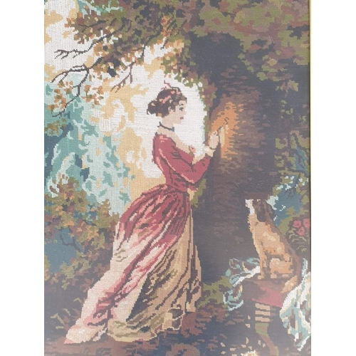 164 - Framed Tapestry of Victorian Lady, Decorative Gilt Wood Frame, (Approx. 63cm x 84cm Overall)