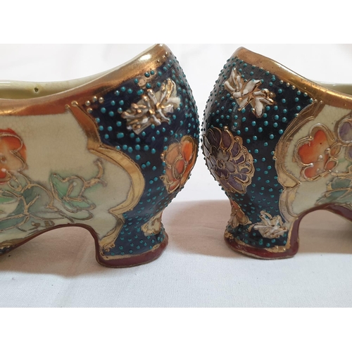 284 - Pair of Hand Painted Satsuma Style Porcelain Vintage Ladies Shapes, Approx 7 x 11.5cm