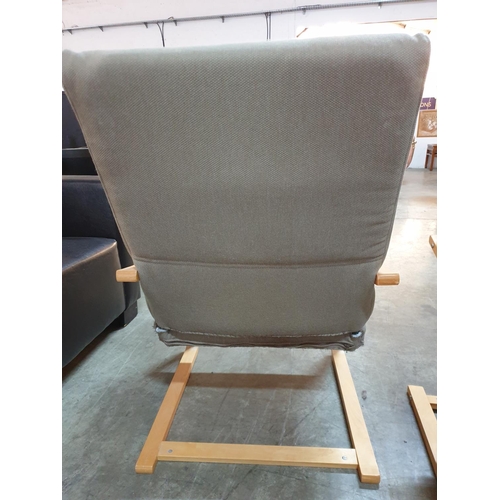 285 - Pair of Ikea Style Poang Beige Fabric Upholstery Relaxing Armchairs