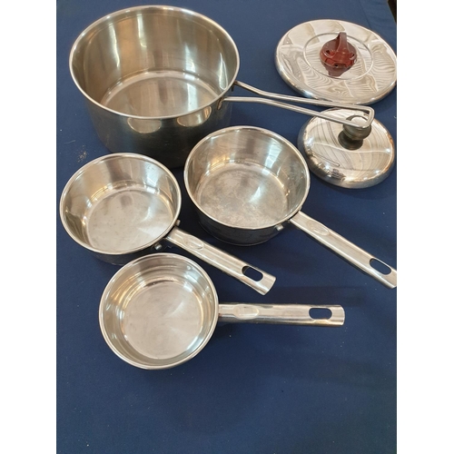 362 - Large Saucepan with Lid, Stainless Steel (Inox 18/10) Together with Set of 3 x Small Saucepans in Di... 