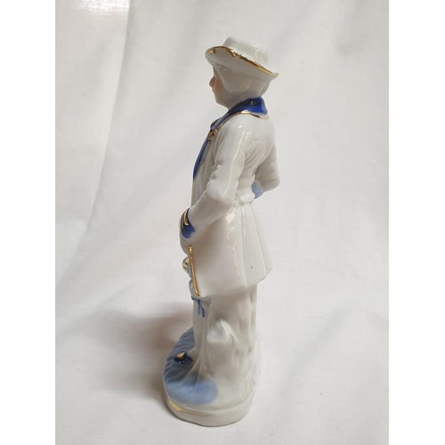 535 - Continental Style Blue and White Vintage Porcelain Figurines (Young Men, H:17.5cm and Reading Young ... 