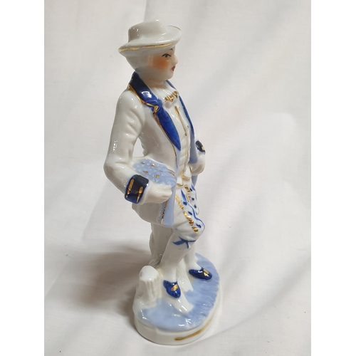 535 - Continental Style Blue and White Vintage Porcelain Figurines (Young Men, H:17.5cm and Reading Young ... 