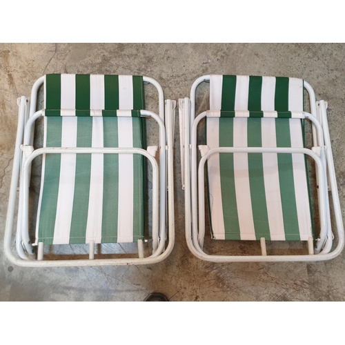 666 - 2 x Folding Garden / Outside Chairs with Green and White Stripped Fabric (A/F)