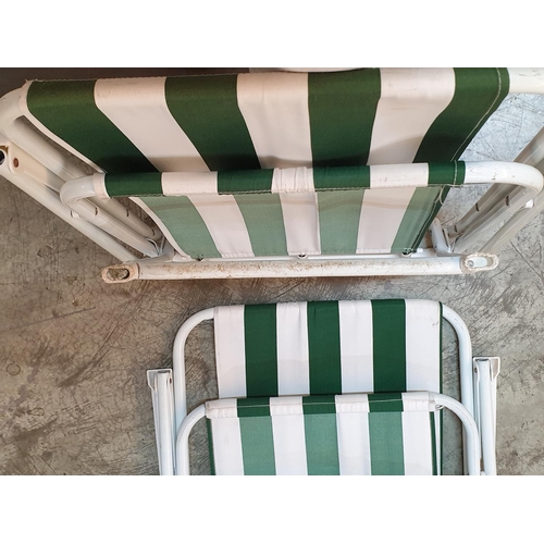 666 - 2 x Folding Garden / Outside Chairs with Green and White Stripped Fabric (A/F)