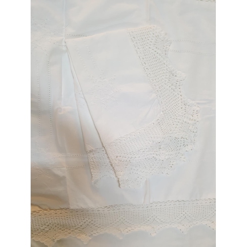 140 - Quality of White Cotton Bed Linet Set Consisting of Crochet Trimmed Duvet Cover with Button Fastenin... 