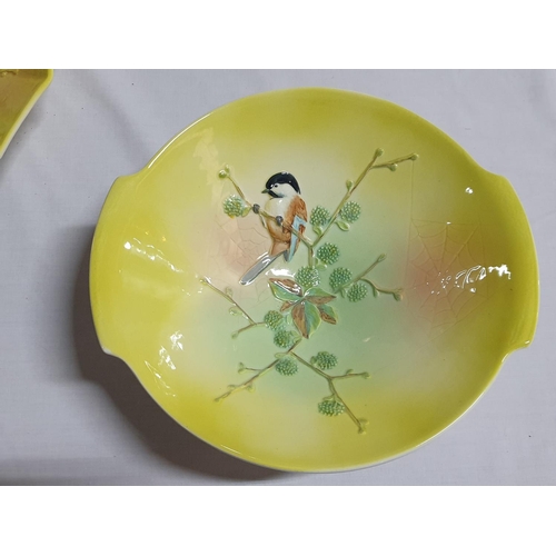 167 - Beswick Vintage Pottery Dish (20 x 33 x 6.5cm) and  Yellow with Bird Pattern Bowl (Ø24.5 x 9cm)