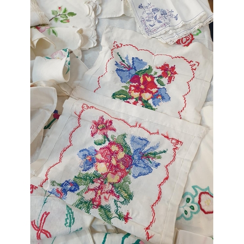 286 - Approx 70pcs Folk Art Hand Made, Hand Embroidered Various Table Cloth and Napkins in Different Sizes... 