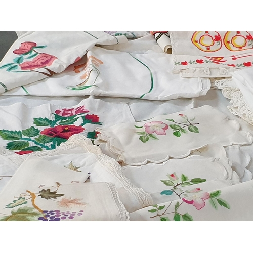 286 - Approx 70pcs Folk Art Hand Made, Hand Embroidered Various Table Cloth and Napkins in Different Sizes... 