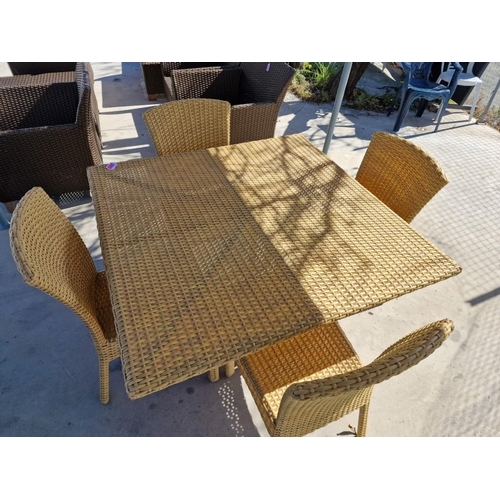 103 - Light Brown Ratan Square Garden Table (Approx. 120 x 120cm), Together with 4 x Matching Dining Chair... 