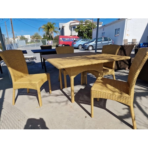 103 - Light Brown Ratan Square Garden Table (Approx. 120 x 120cm), Together with 4 x Matching Dining Chair... 