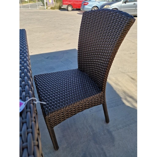 104 - Dark Brown Ratan Square Garden Table (Approx. 120 x 120cm), Together with 2 x Matching Dining Chairs... 