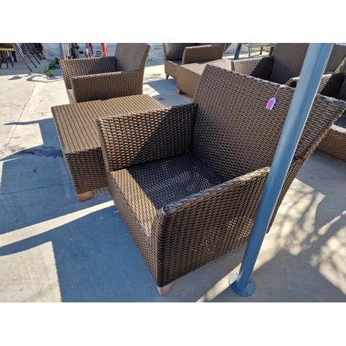 106 - Set of 2 x Dark Brown Ratan Garden / Patio Chairs, Together with Square Side Table, * Looks Unused *... 