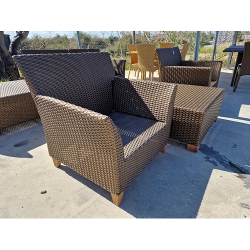 106 - Set of 2 x Dark Brown Ratan Garden / Patio Chairs, Together with Square Side Table, * Looks Unused *... 