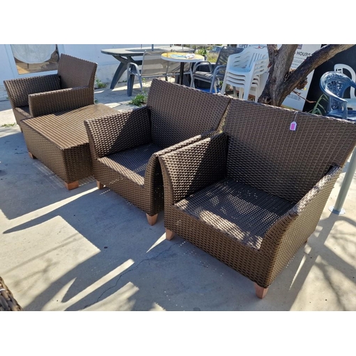 107 - Set of 3 x Dark Brown Ratan Garden / Patio Chairs, Together with Square Side Table, * Looks Unused *... 