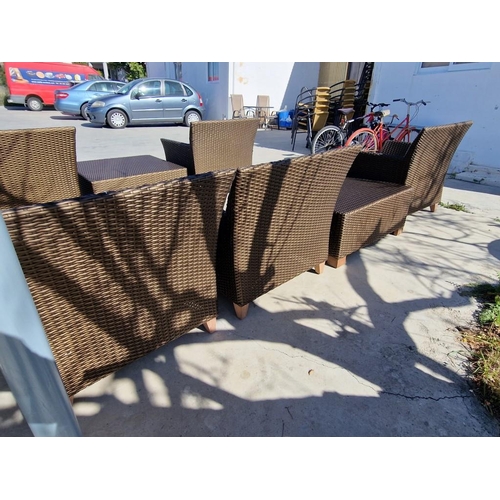 107 - Set of 3 x Dark Brown Ratan Garden / Patio Chairs, Together with Square Side Table, * Looks Unused *... 