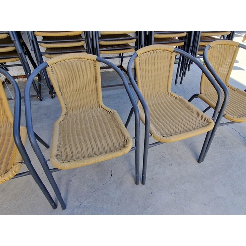 108 - Set of 6 x Metal and Ratan Garden Arm Chairs / Bistro Chairs, Stackable, * Look Unused *, (6)