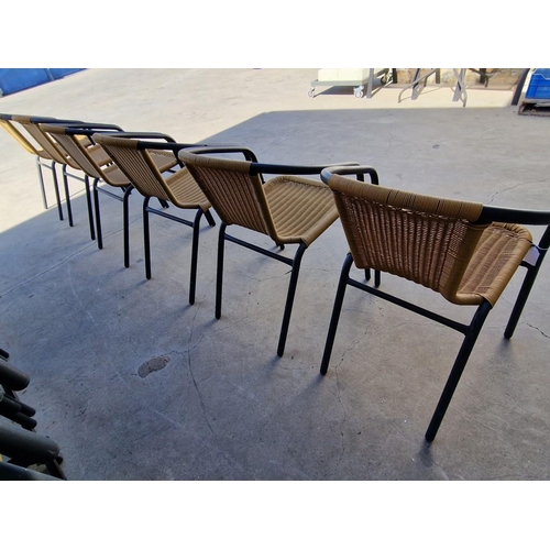 108 - Set of 6 x Metal and Ratan Garden Arm Chairs / Bistro Chairs, Stackable, * Look Unused *, (6)