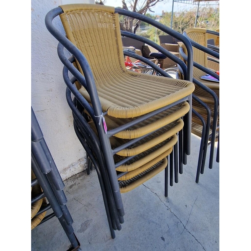 108 - Set of 6 x Metal and Ratan Garden Arm Chairs / Bistro Chairs, Stackable, * Look Unused *, (6)