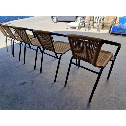 110 - Set of 5 x Metal and Ratan Garden Arm Chairs / Bistro Chairs, Stackable, * Look Unused *, (5)