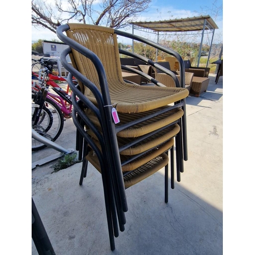 110 - Set of 5 x Metal and Ratan Garden Arm Chairs / Bistro Chairs, Stackable, * Look Unused *, (5)