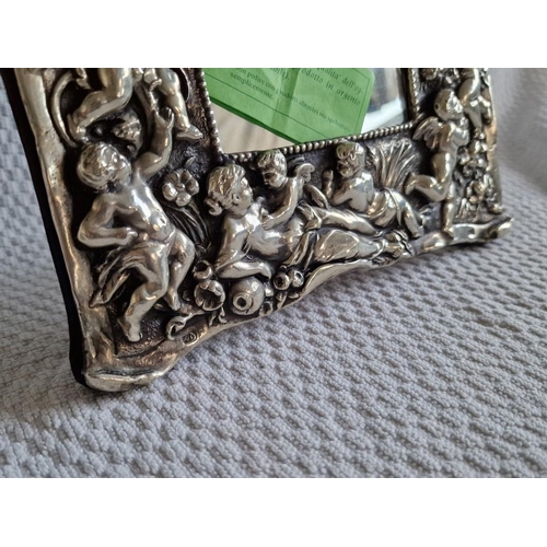 22 - Ornate Silver (.925) Picture Frame / Mirror, Decorated with Cherubs, (Approx. 22 x 28cm)