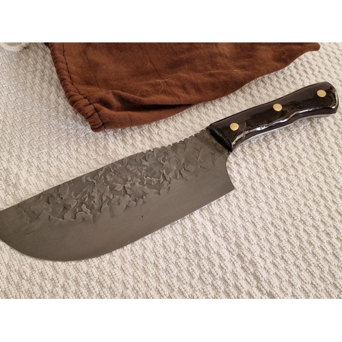 280 - Bespoke / Custom Made Chef's Knife, Hand Forged XC75 Steel with Solid Wood & Brass Pin Handle, (Appr... 