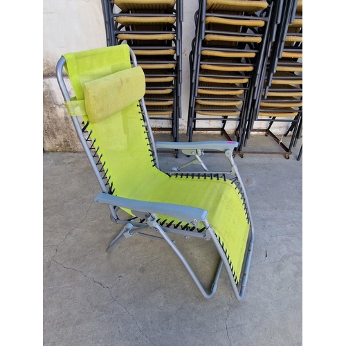 99 - Grey Metal & Lime Green Mesh Folding Garden Chair / Sun Bed